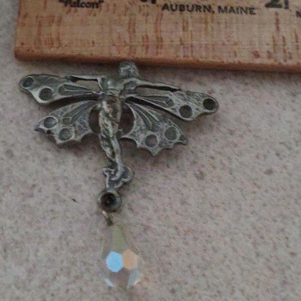 Beautiful pendant asymmetrical butterfly fairy nymph design with crystal drop